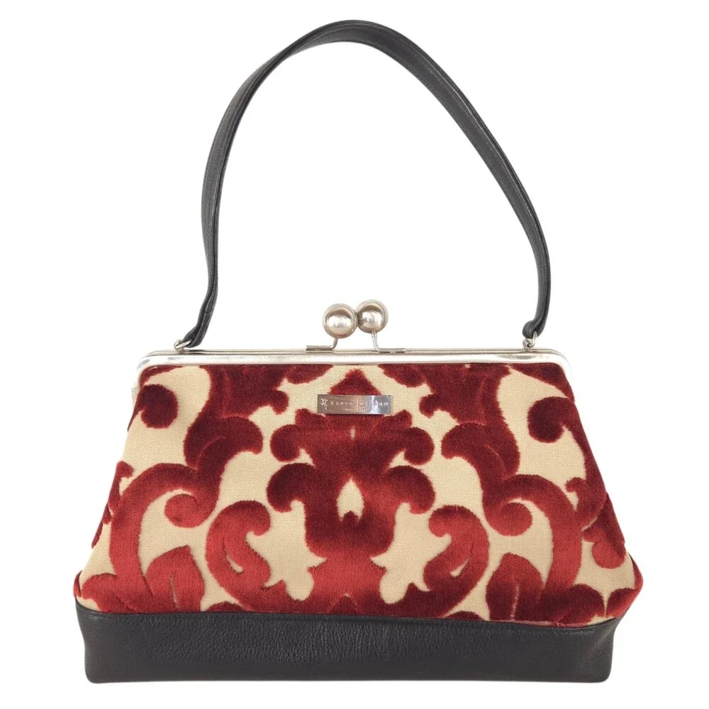 Karen Wilson Damask Velvet Kiss Lock Top Handle Bag Womens Red $290